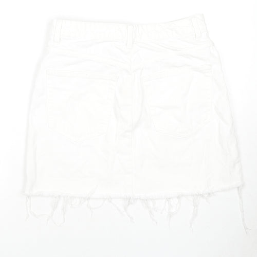 Zara Womens White Cotton A-Line Skirt Size L Zip