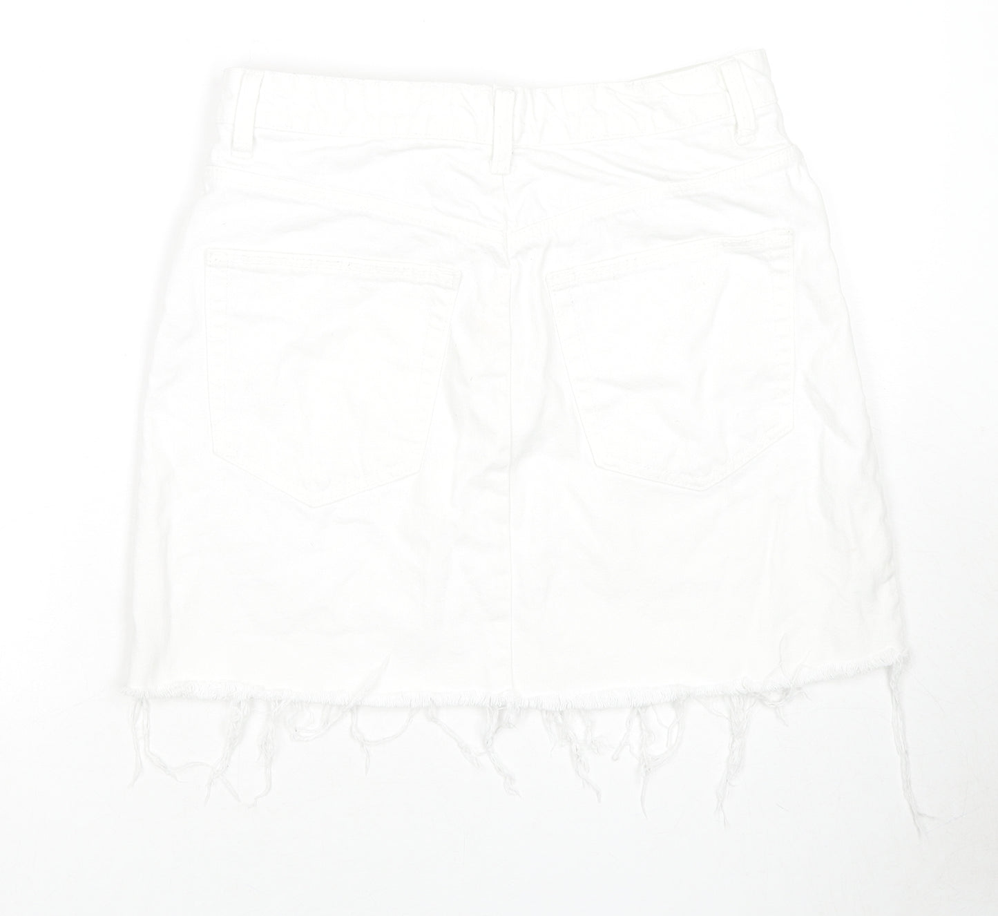 Zara Womens White Cotton A-Line Skirt Size L Zip