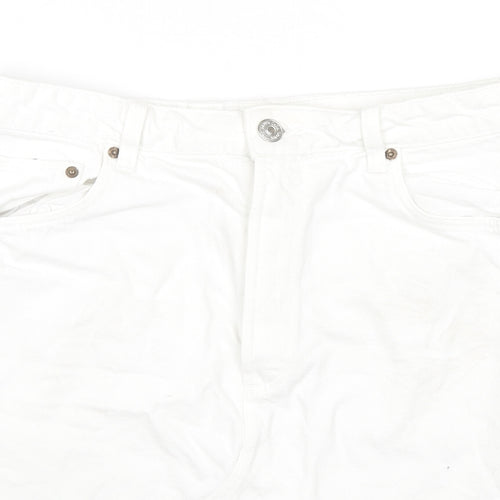 Zara Womens White Cotton A-Line Skirt Size L Zip