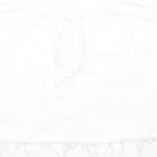Zara Womens White Cotton A-Line Skirt Size L Zip