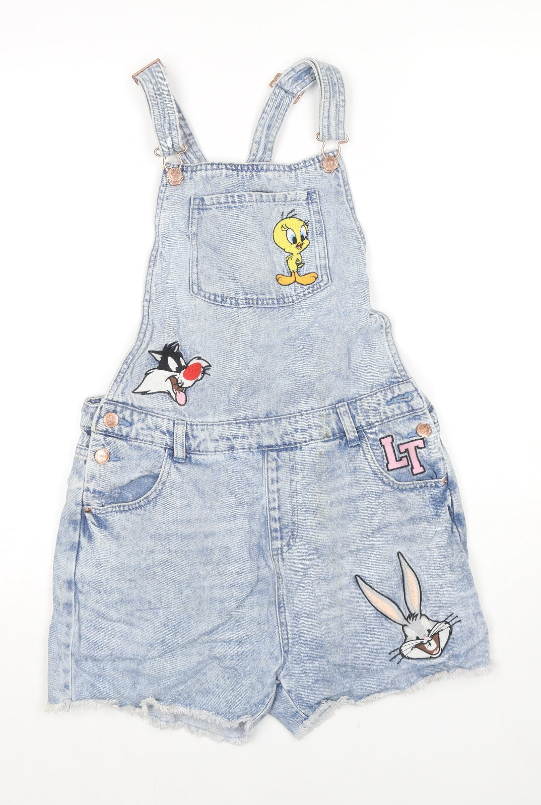 Looney Tunes Girls Blue Cotton Playsuit One-Piece Size 14-15 Years L3 in Button - Tweety, Sylvester, Bugs Bunny