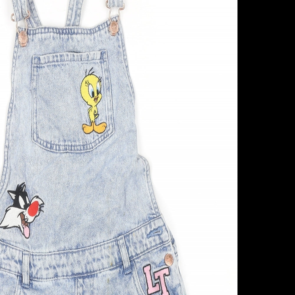 Looney Tunes Girls Blue Cotton Playsuit One-Piece Size 14-15 Years L3 in Button - Tweety, Sylvester, Bugs Bunny