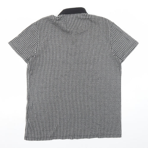 NEXT Mens Black Houndstooth Cotton Polo Size 2XL Collared Button