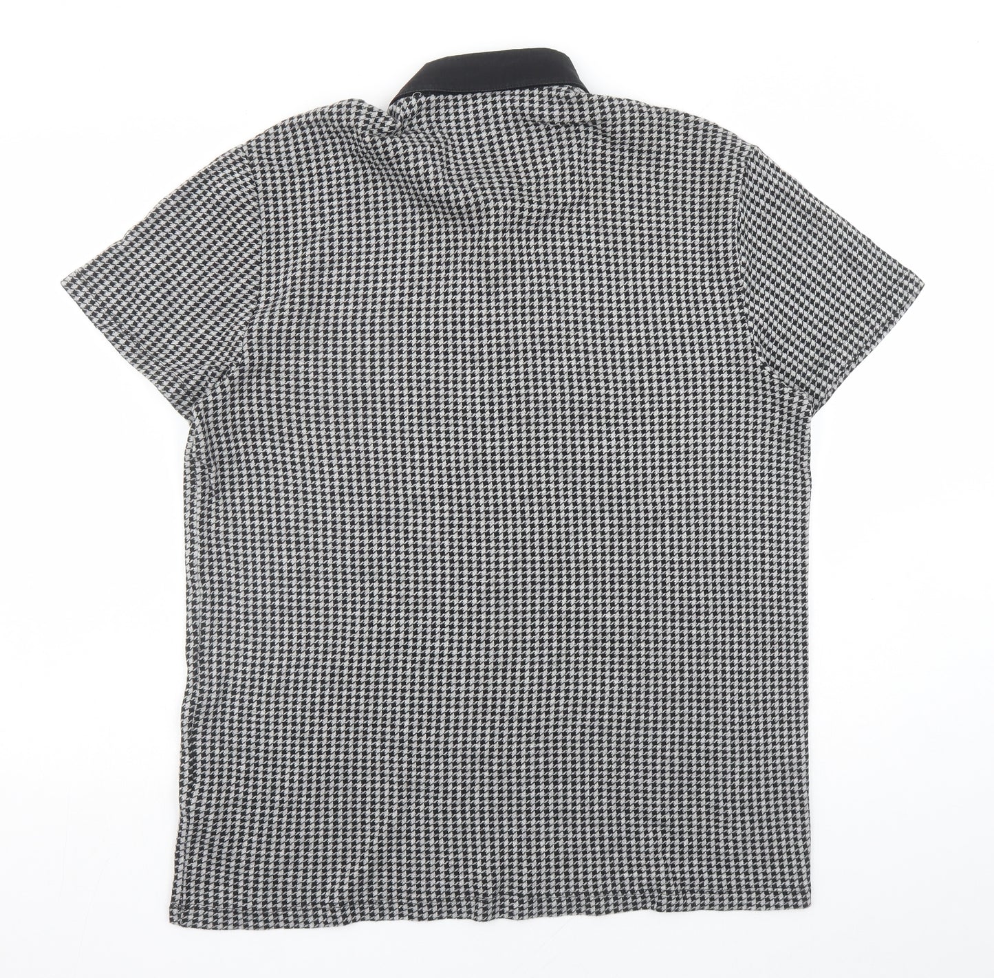 NEXT Mens Black Houndstooth Cotton Polo Size 2XL Collared Button