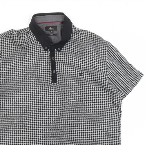 NEXT Mens Black Houndstooth Cotton Polo Size 2XL Collared Button
