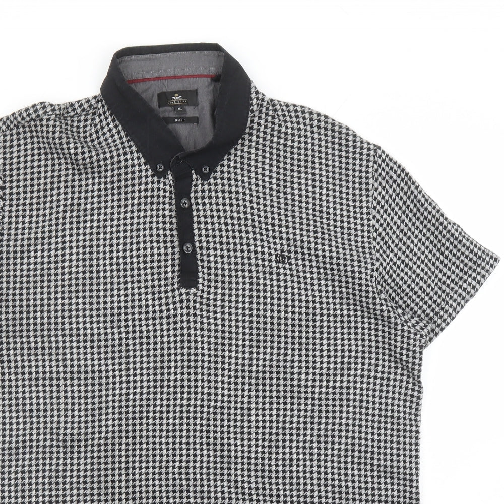 NEXT Mens Black Houndstooth Cotton Polo Size 2XL Collared Button