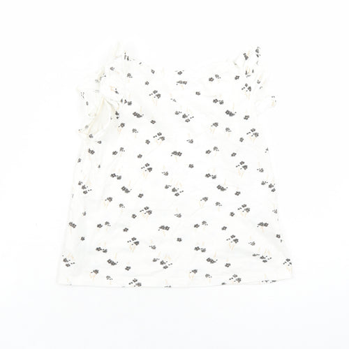 H&M Boys Ivory Floral Cotton Basic T-Shirt Size 5-6 Years Round Neck Pullover