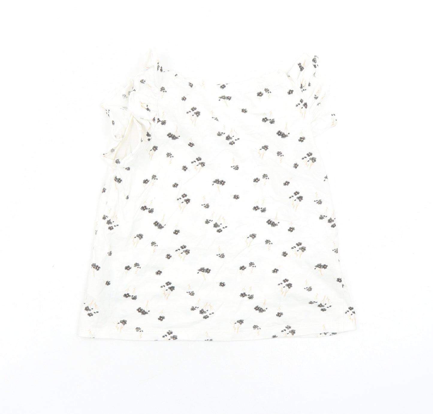 H&M Boys Ivory Floral Cotton Basic T-Shirt Size 5-6 Years Round Neck Pullover
