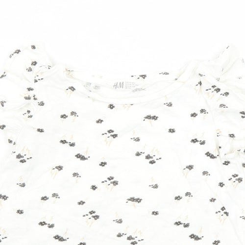 H&M Boys Ivory Floral Cotton Basic T-Shirt Size 5-6 Years Round Neck Pullover
