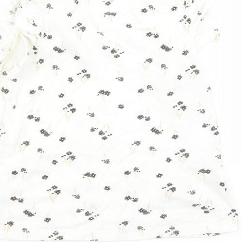 H&M Boys Ivory Floral Cotton Basic T-Shirt Size 5-6 Years Round Neck Pullover