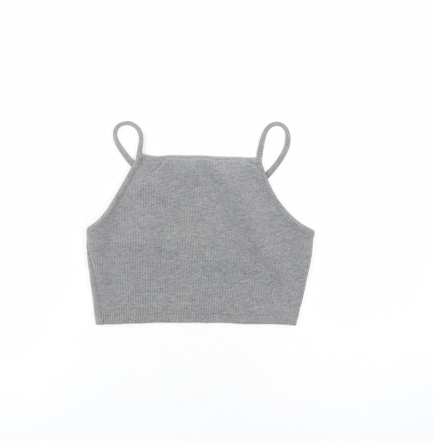 Topshop Womens Grey Polyester Cropped Tank Size 10 Round Neck