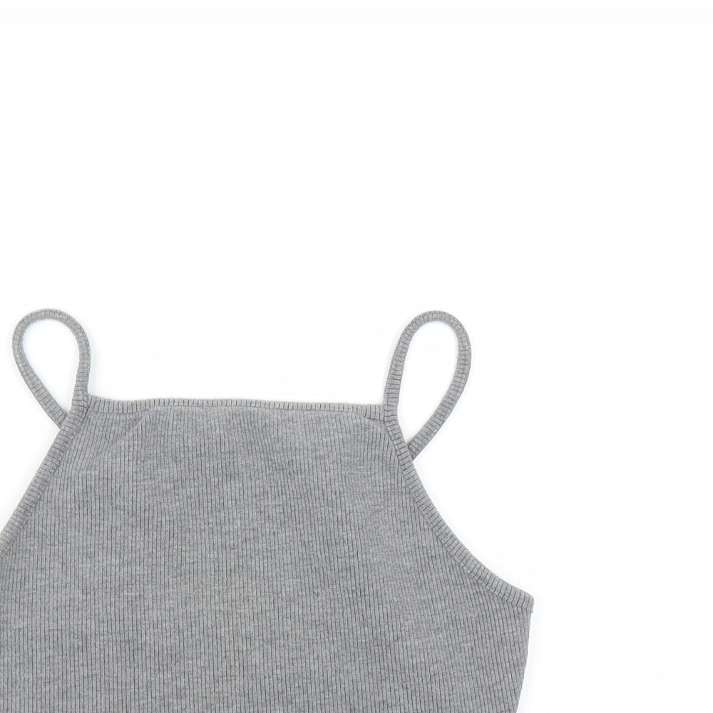 Topshop Womens Grey Polyester Cropped Tank Size 10 Round Neck