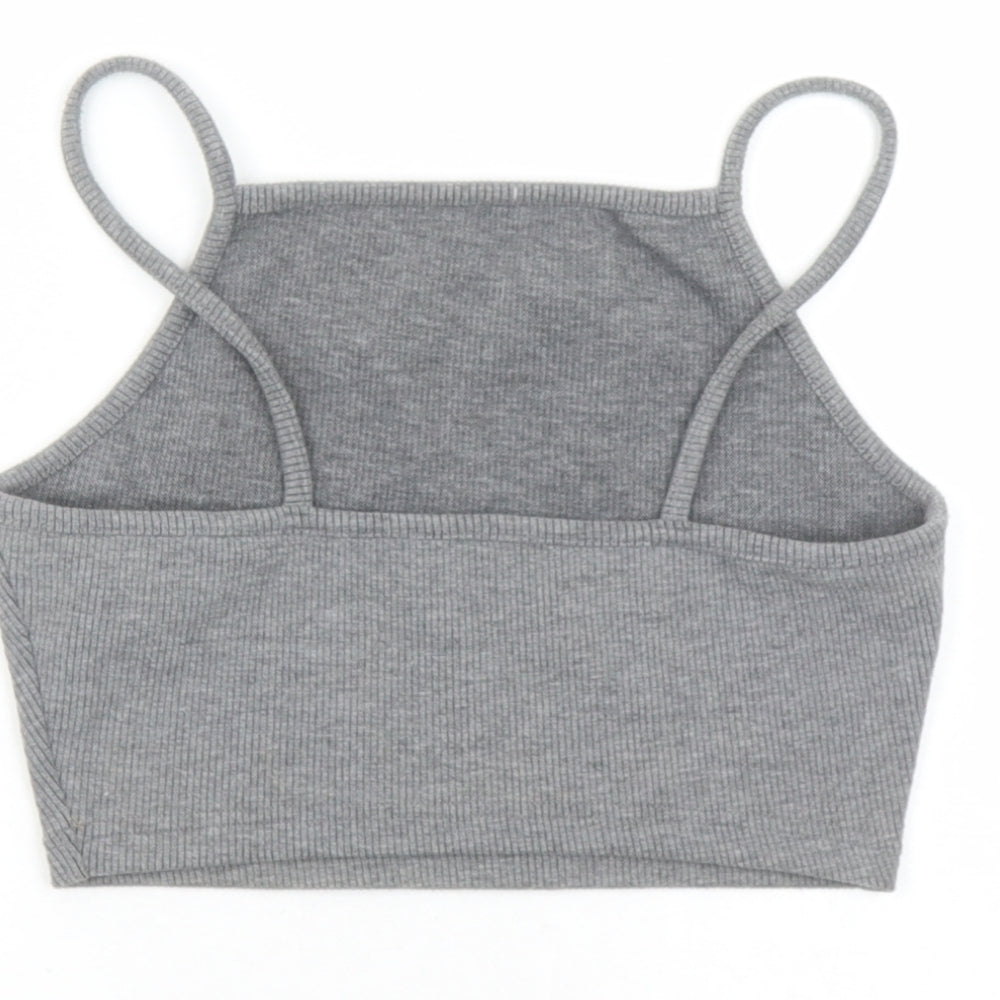 Topshop Womens Grey Polyester Cropped Tank Size 10 Round Neck