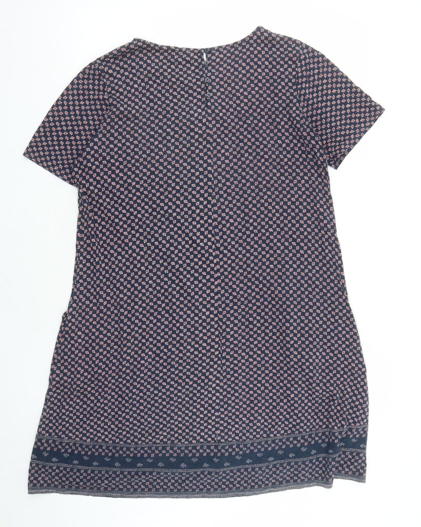 Joe Browns Womens Blue Floral Cotton T-Shirt Dress Size 14 Round Neck Button - Pockets