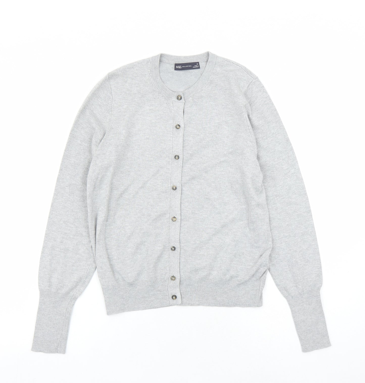 Marks and Spencer Womens Grey Round Neck Viscose Cardigan Jumper Size 14
