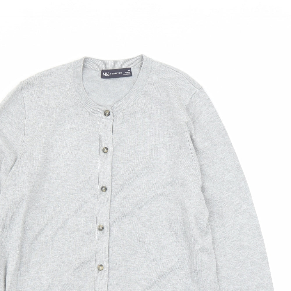 Marks and Spencer Womens Grey Round Neck Viscose Cardigan Jumper Size 14