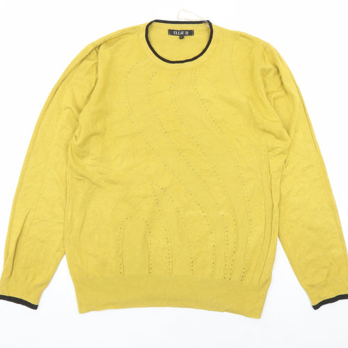 Ellie B Womens Yellow Round Neck Viscose Pullover Jumper Size L - Rhinestone Detail
