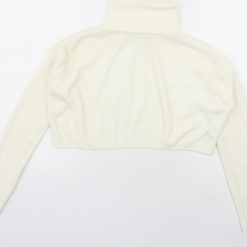 PRETTYLITTLETHING Womens Ivory Roll Neck Acrylic Pullover Jumper Size S