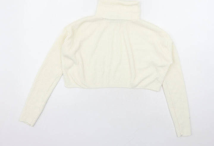 PRETTYLITTLETHING Womens Ivory Roll Neck Acrylic Pullover Jumper Size S
