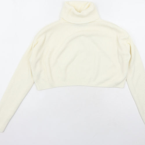 PRETTYLITTLETHING Womens Ivory Roll Neck Acrylic Pullover Jumper Size S