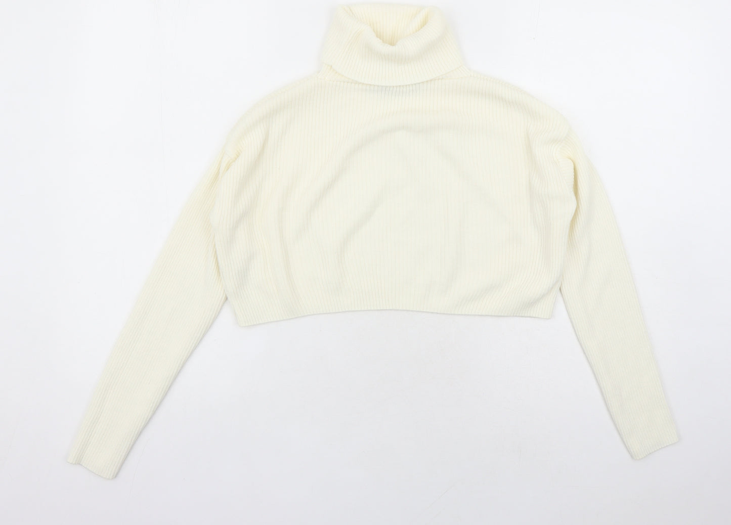 PRETTYLITTLETHING Womens Ivory Roll Neck Acrylic Pullover Jumper Size S