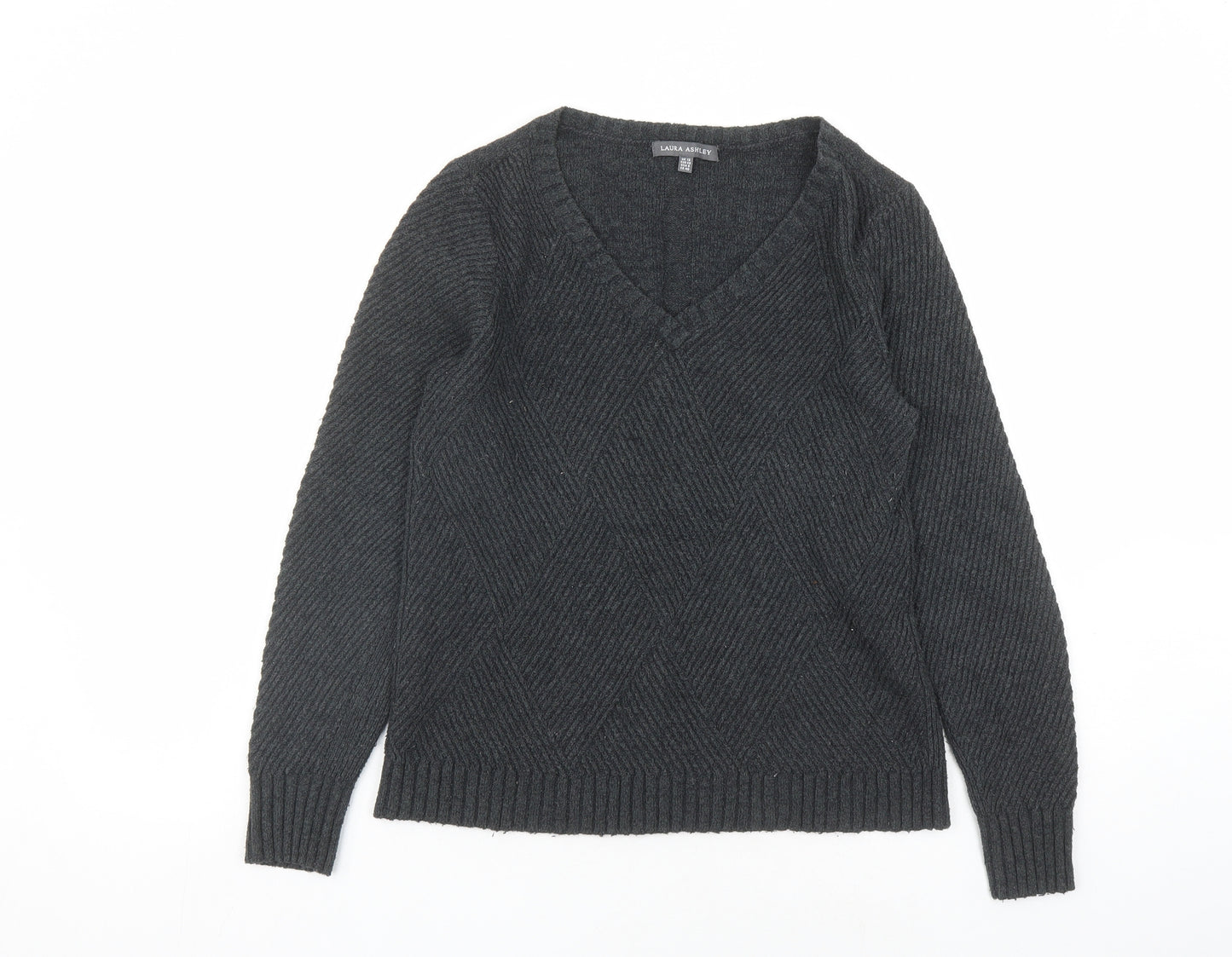 Laura Ashley Womens Grey V-Neck Acrylic Pullover Jumper Size 12