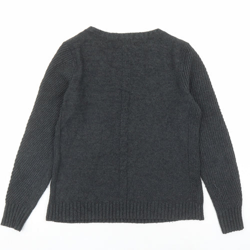 Laura Ashley Womens Grey V-Neck Acrylic Pullover Jumper Size 12