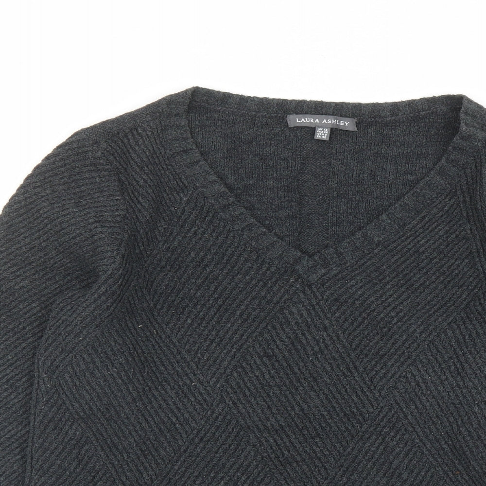 Laura Ashley Womens Grey V-Neck Acrylic Pullover Jumper Size 12
