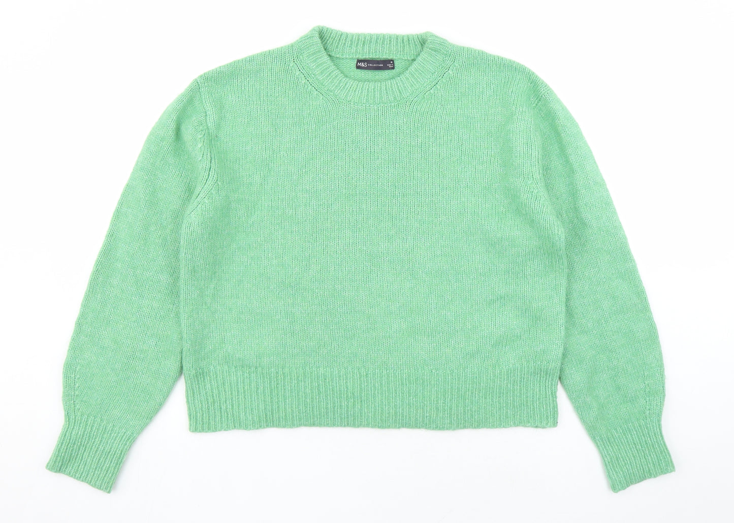 Marks and Spencer Womens Green Round Neck Polyester Pullover Jumper Size M
