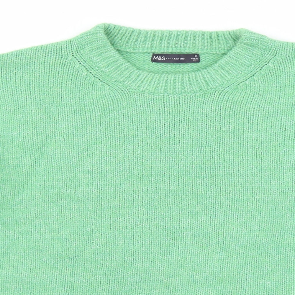 Marks and Spencer Womens Green Round Neck Polyester Pullover Jumper Size M