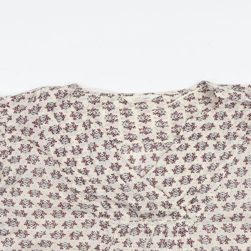 Marks and Spencer Womens Beige Geometric 100% Cotton Basic Blouse Size L Square Neck