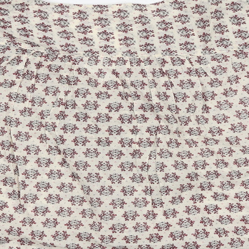 Marks and Spencer Womens Beige Geometric 100% Cotton Basic Blouse Size L Square Neck