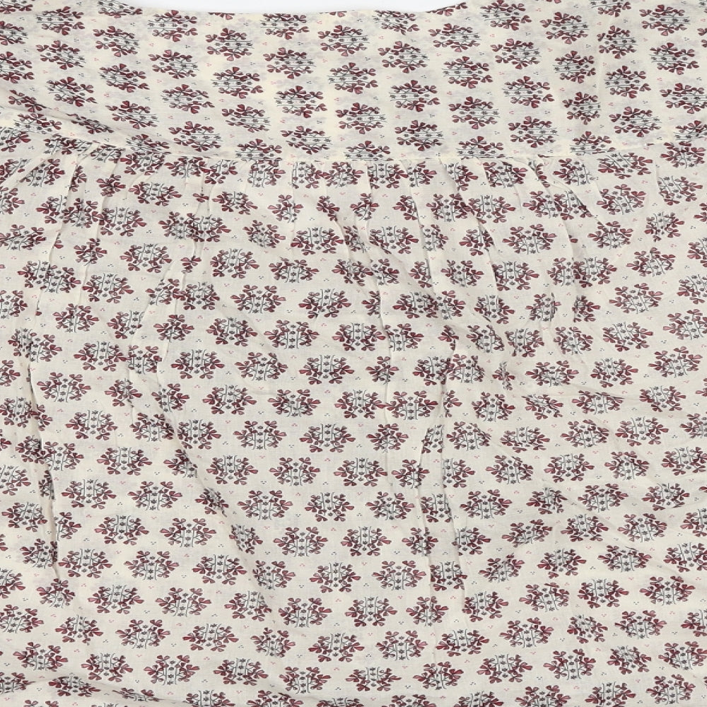 Marks and Spencer Womens Beige Geometric 100% Cotton Basic Blouse Size L Square Neck