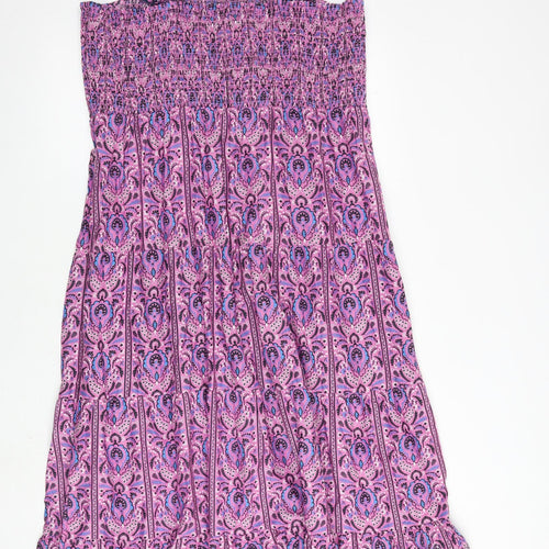 Marks and Spencer Womens Purple Geometric 100% Cotton Maxi Size 18 Square Neck Pullover