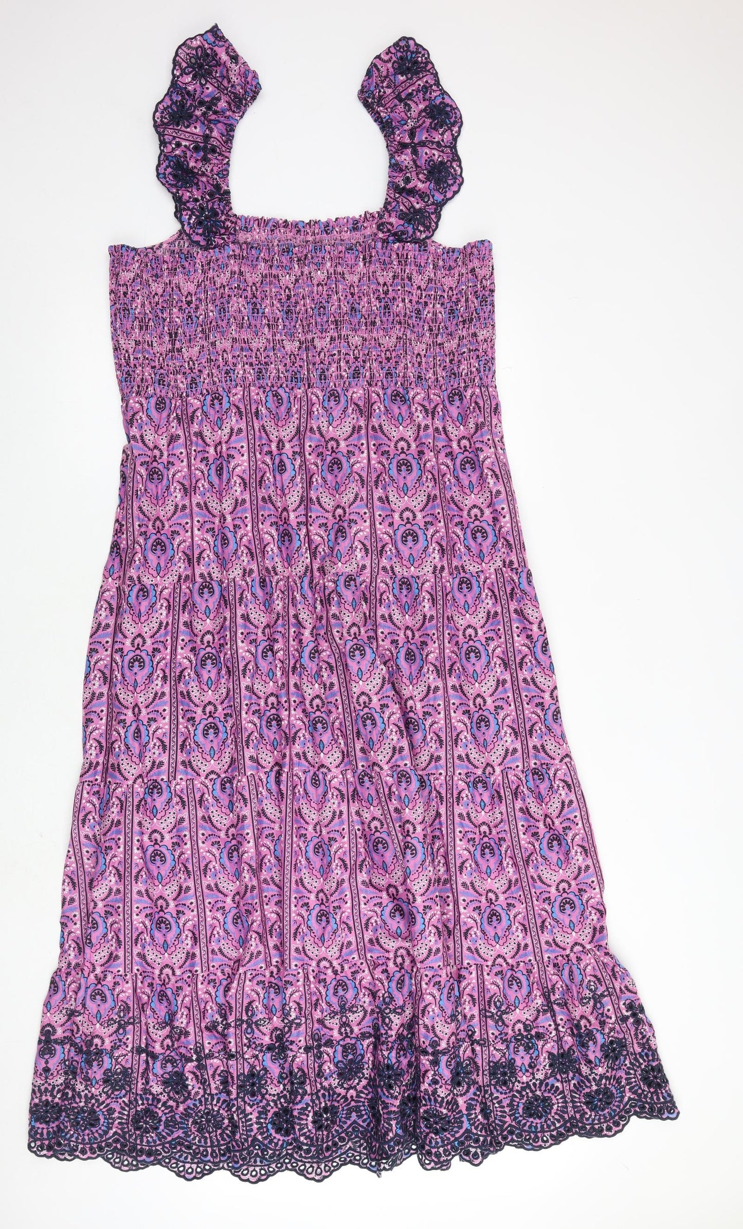 Marks and Spencer Womens Purple Geometric 100% Cotton Maxi Size 18 Square Neck Pullover