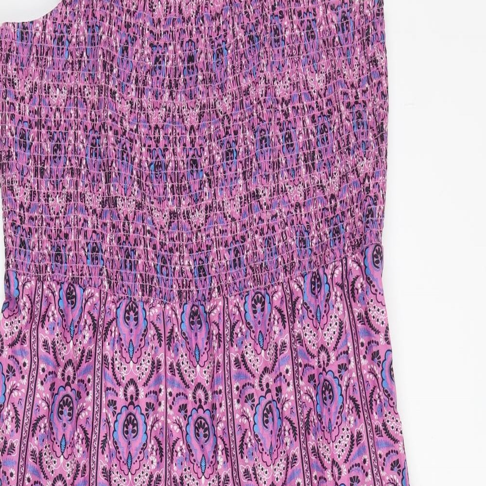 Marks and Spencer Womens Purple Geometric 100% Cotton Maxi Size 18 Square Neck Pullover