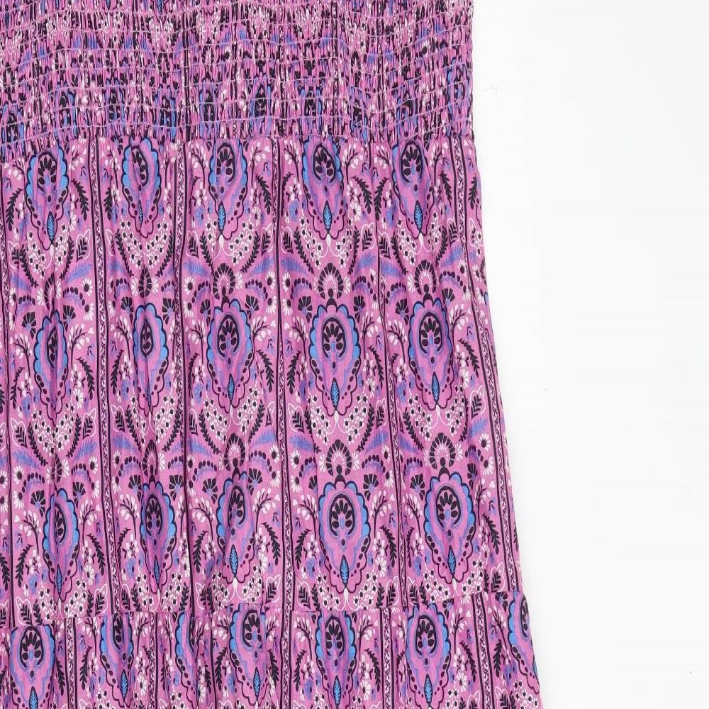 Marks and Spencer Womens Purple Geometric 100% Cotton Maxi Size 18 Square Neck Pullover