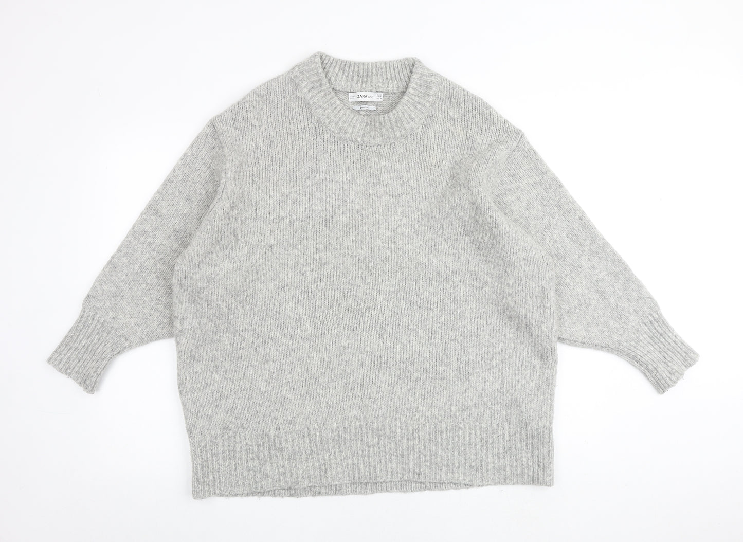 Zara Womens Grey Round Neck Acrylic Pullover Jumper Size S