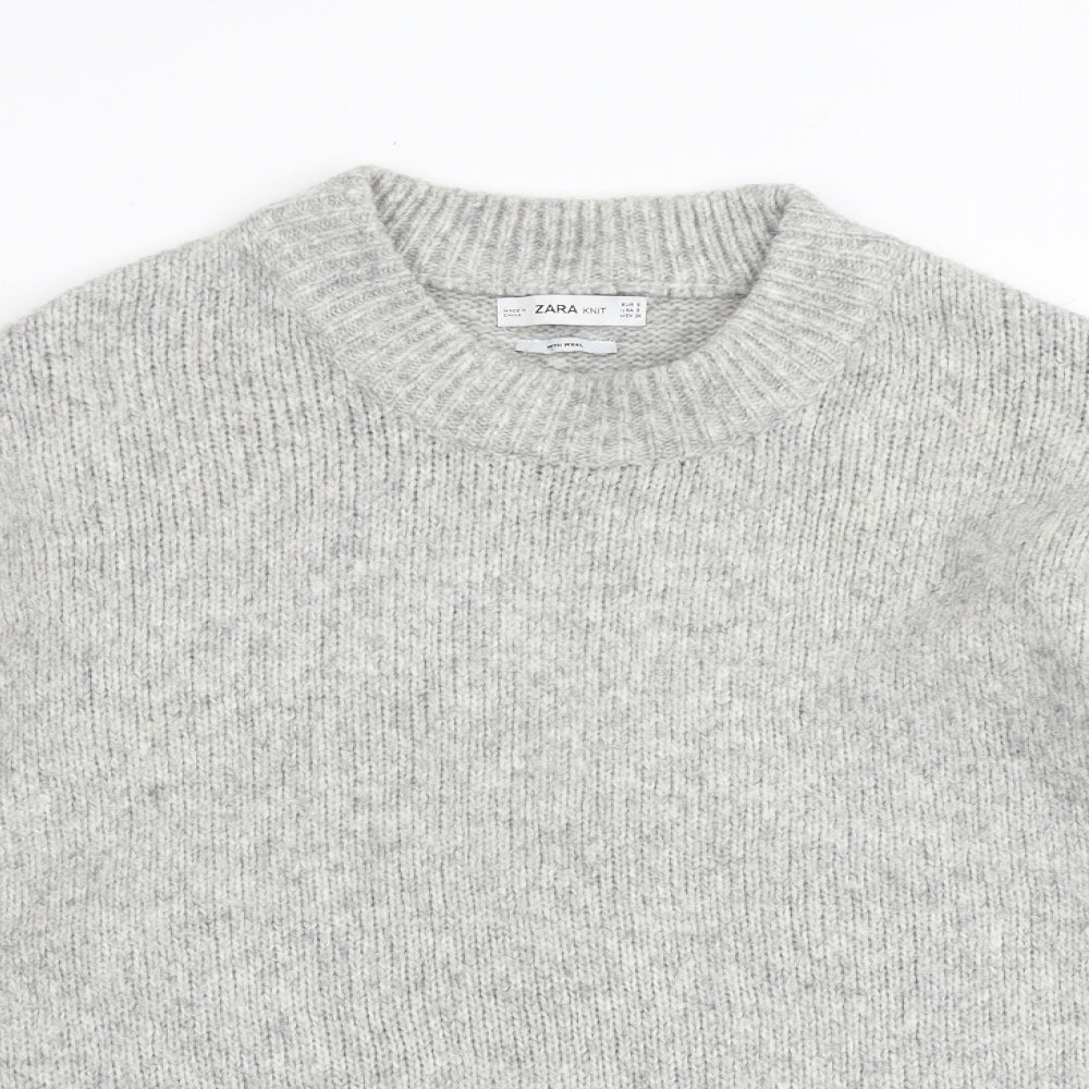 Zara Womens Grey Round Neck Acrylic Pullover Jumper Size S
