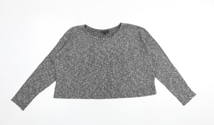 Topshop Womens Grey Polyester Basic T-Shirt Size 8 Round Neck