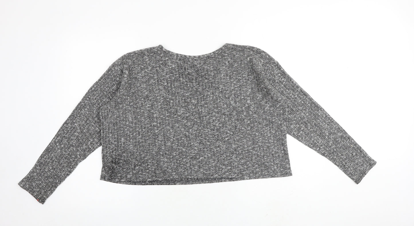 Topshop Womens Grey Polyester Basic T-Shirt Size 8 Round Neck