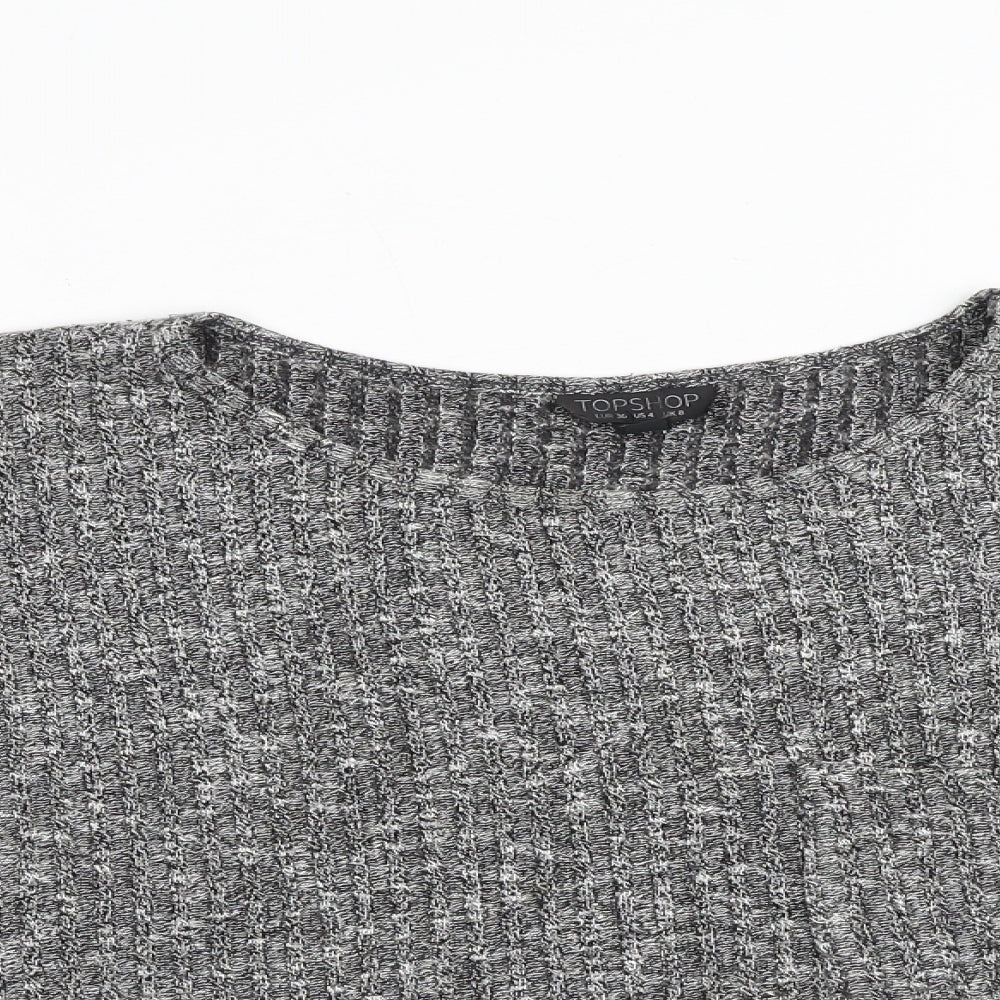Topshop Womens Grey Polyester Basic T-Shirt Size 8 Round Neck