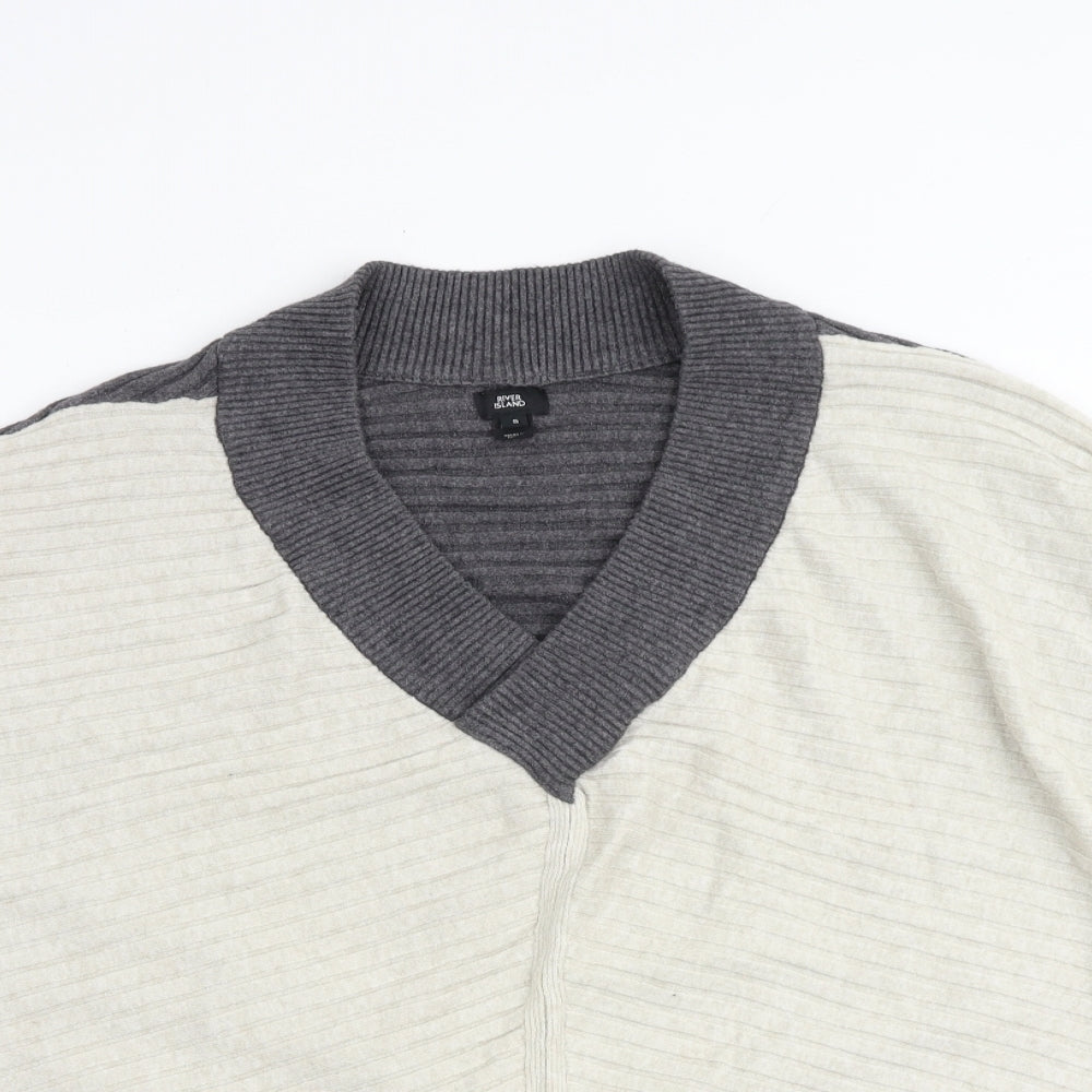 River Island Womens Multicoloured V-Neck Viscose Pullover Jumper Size S