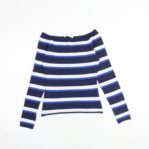 H&M Womens Blue Boat Neck Striped Viscose Pullover Jumper Size S