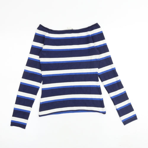 H&M Womens Blue Boat Neck Striped Viscose Pullover Jumper Size S