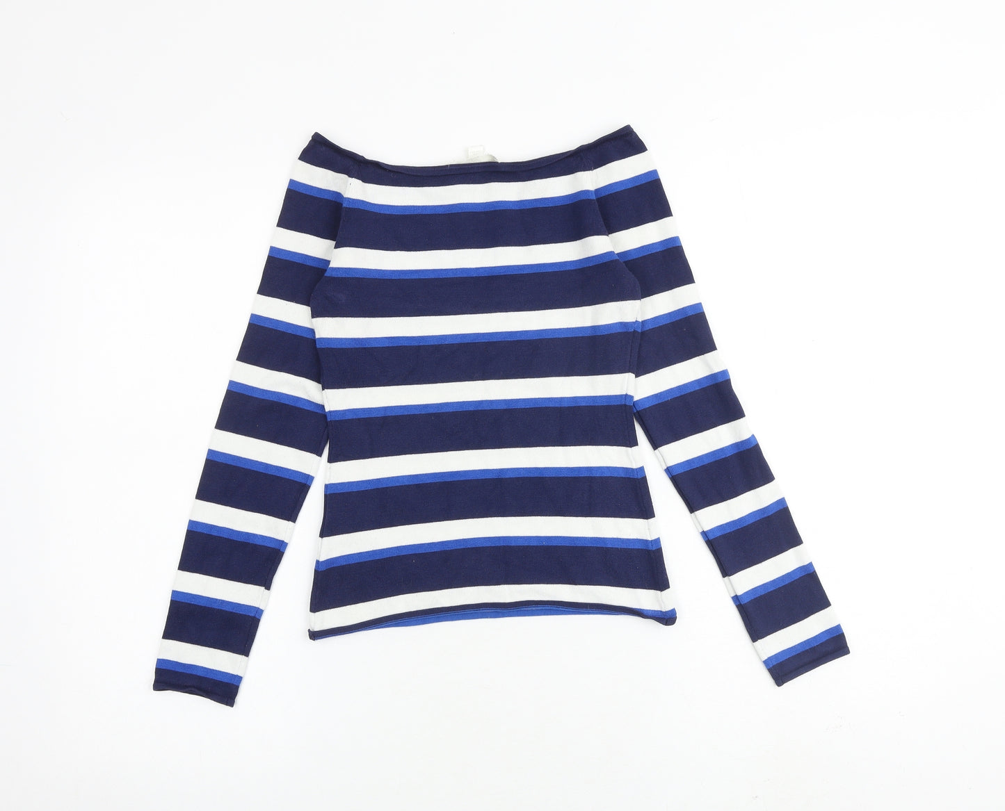 H&M Womens Blue Boat Neck Striped Viscose Pullover Jumper Size S