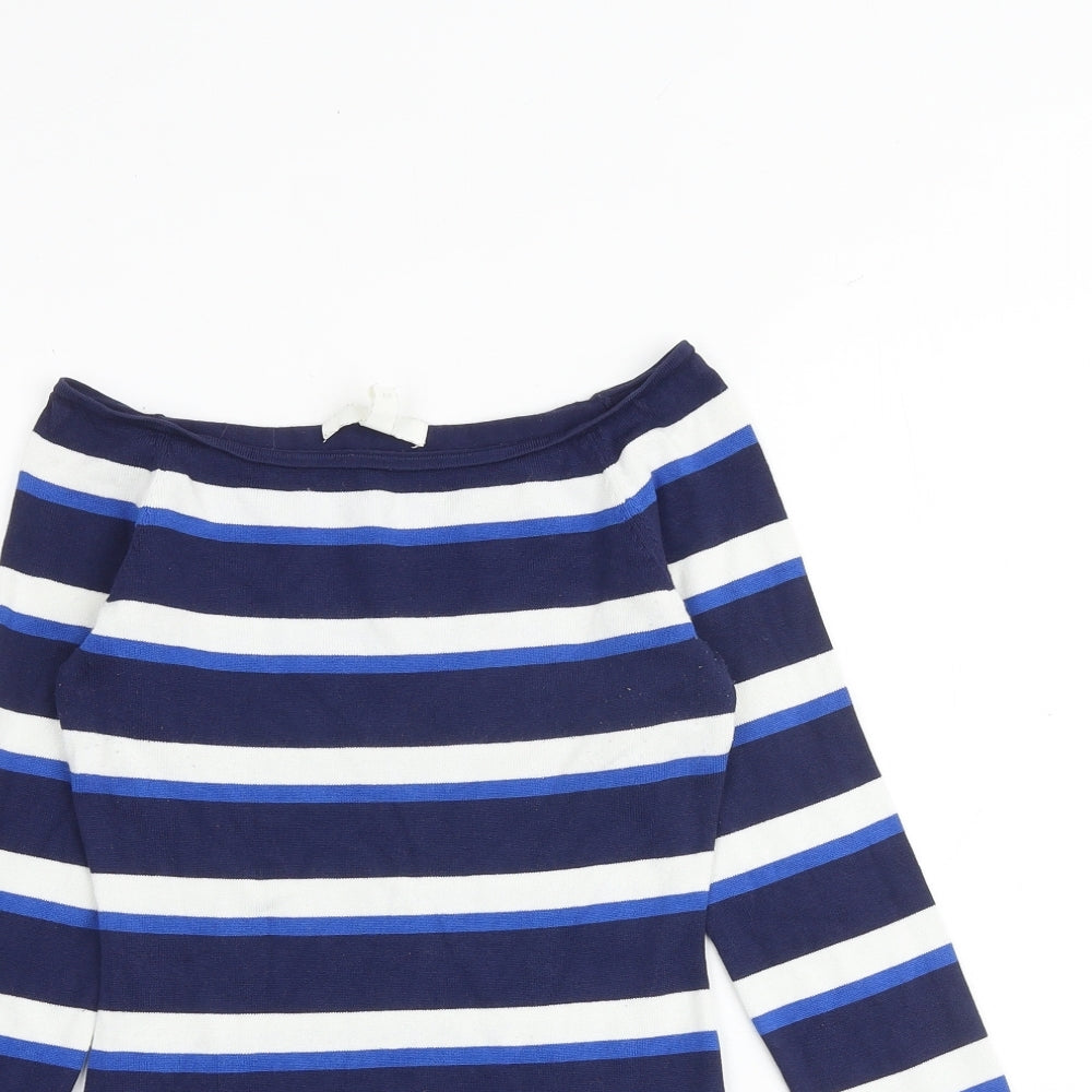 H&M Womens Blue Boat Neck Striped Viscose Pullover Jumper Size S