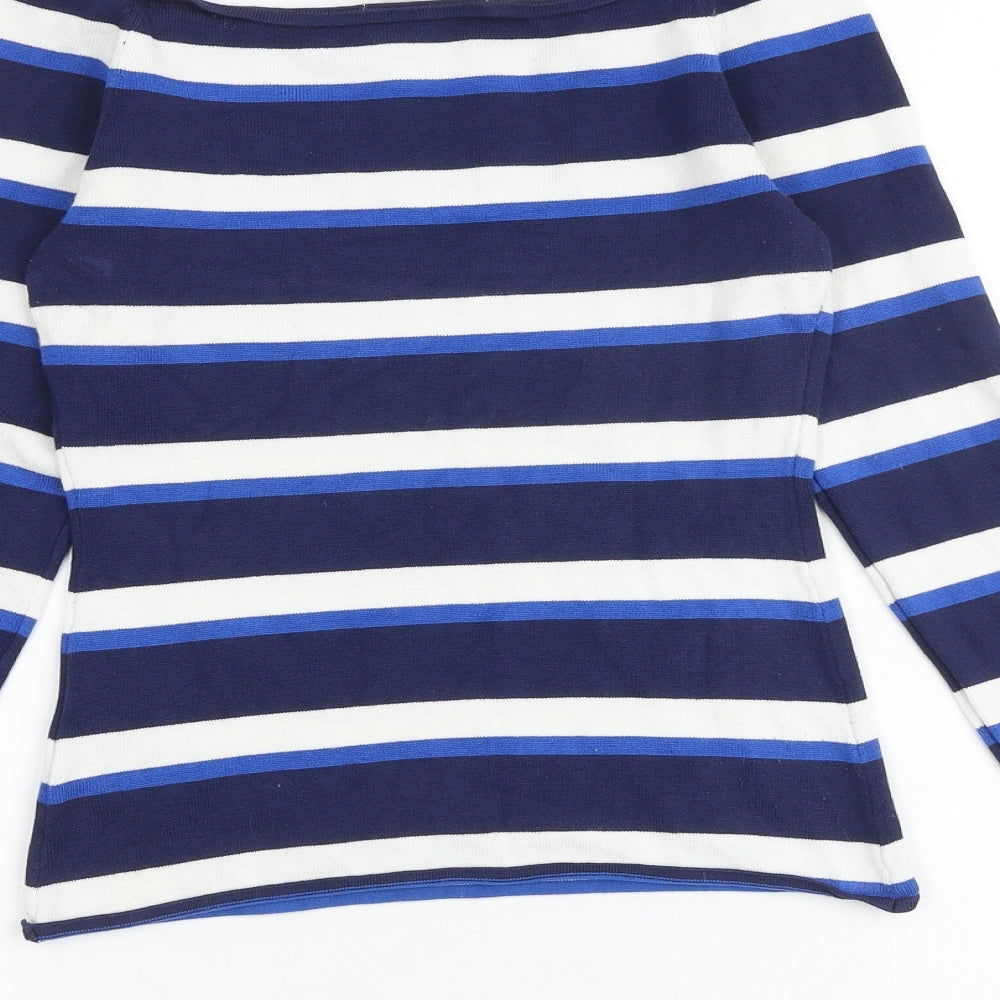 H&M Womens Blue Boat Neck Striped Viscose Pullover Jumper Size S