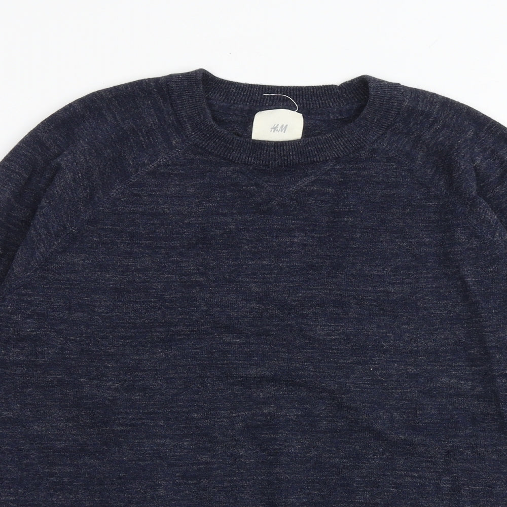 H&M Mens Blue Round Neck Cotton Pullover Jumper Size M Long Sleeve