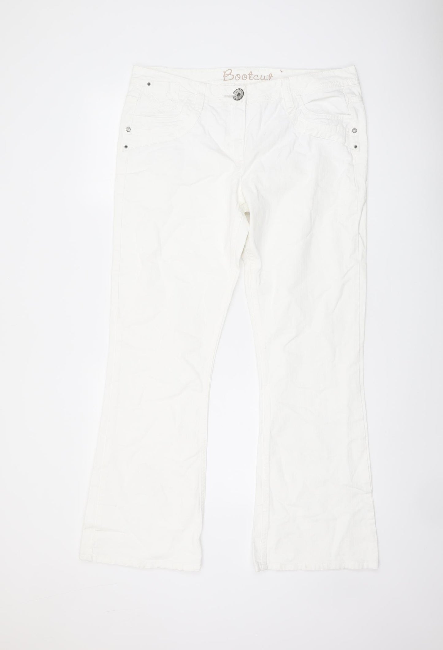 George Womens White Cotton Bootcut Jeans Size 14 L30 in Regular Button